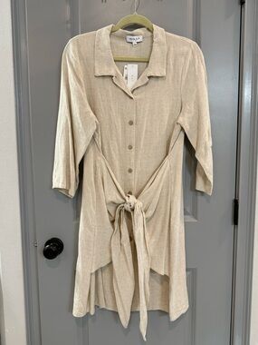 Gilli Beige Tie-Front Midi Dress